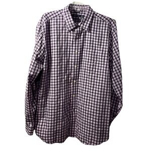 Nautica Purple & Black Plaid Wrinkle Resistant Long Sleeve Button Shirt Mens L